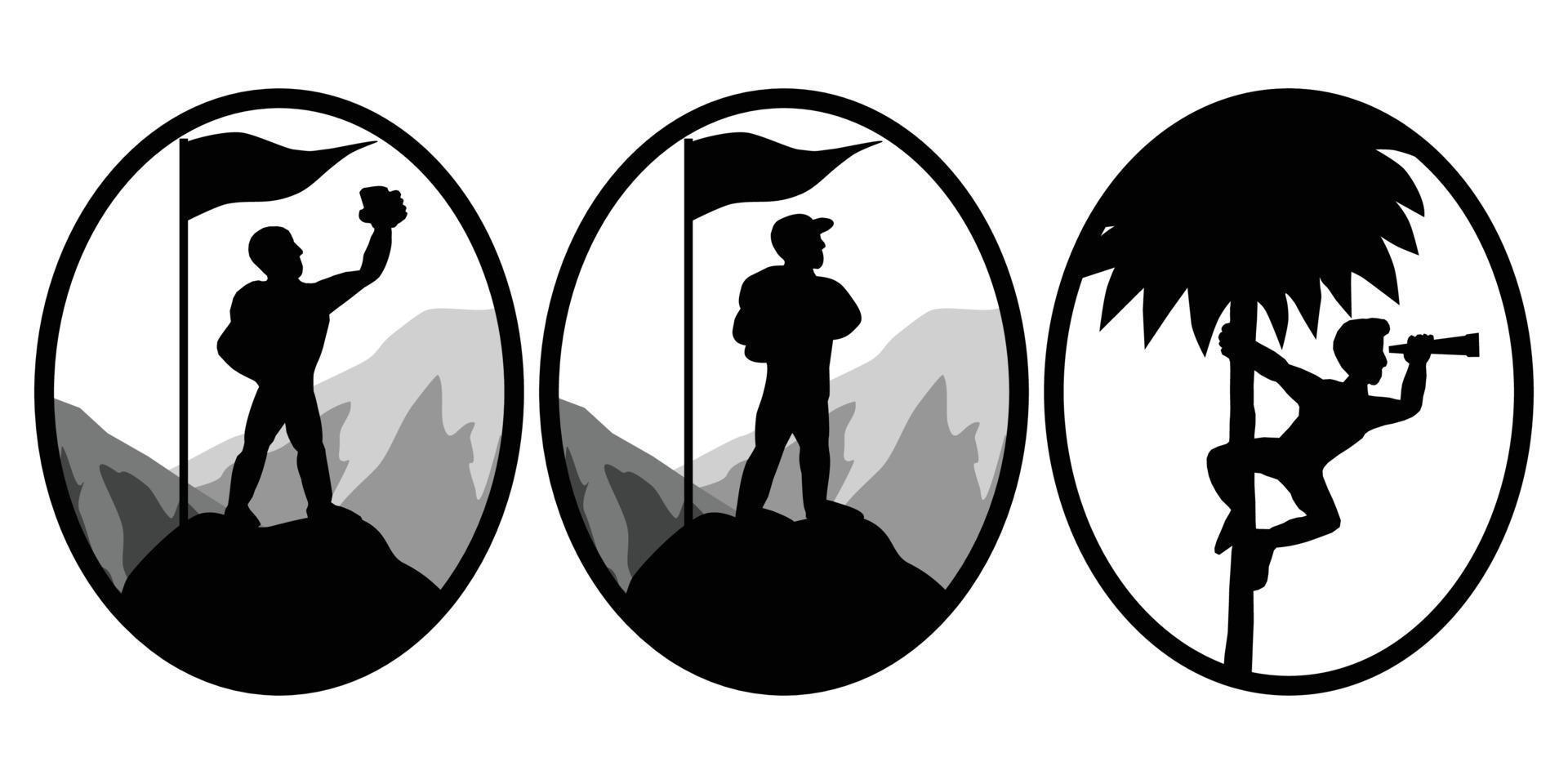 Set of three vector pictures Of climbers standing on top of a mountain