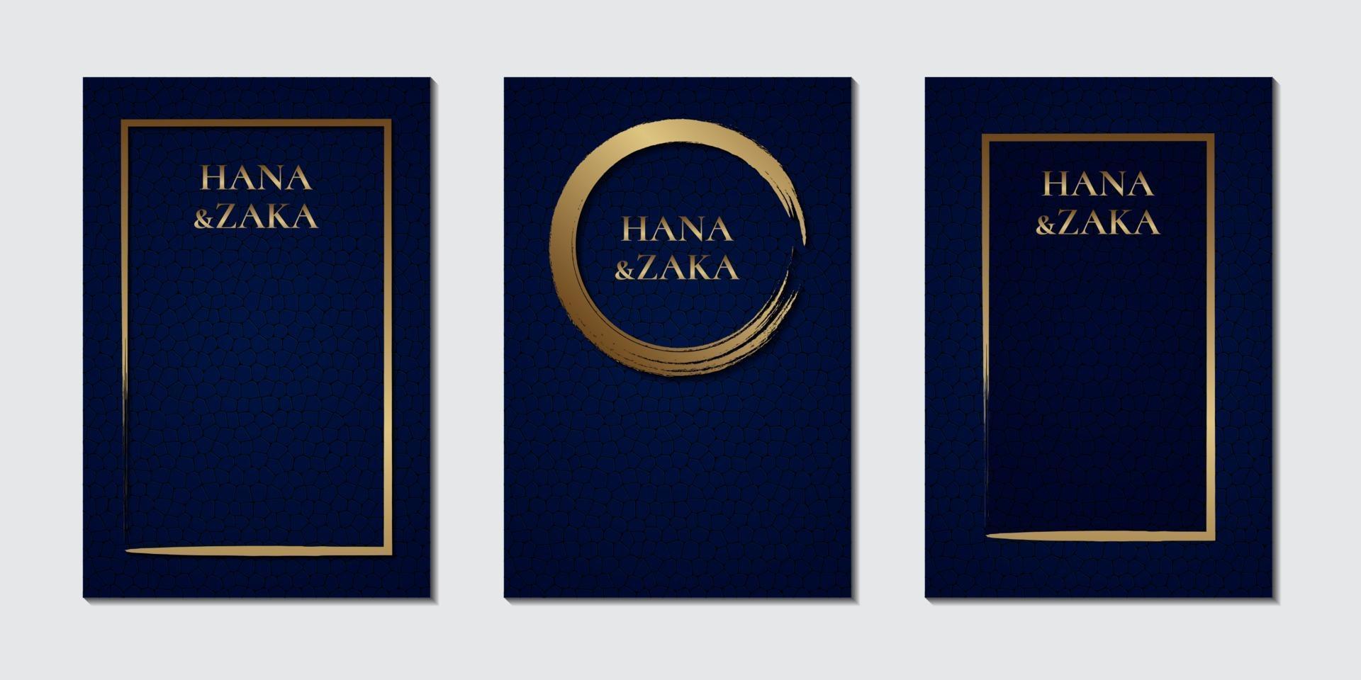 Dark blue texture for invitation card template with brushed gold frame vector