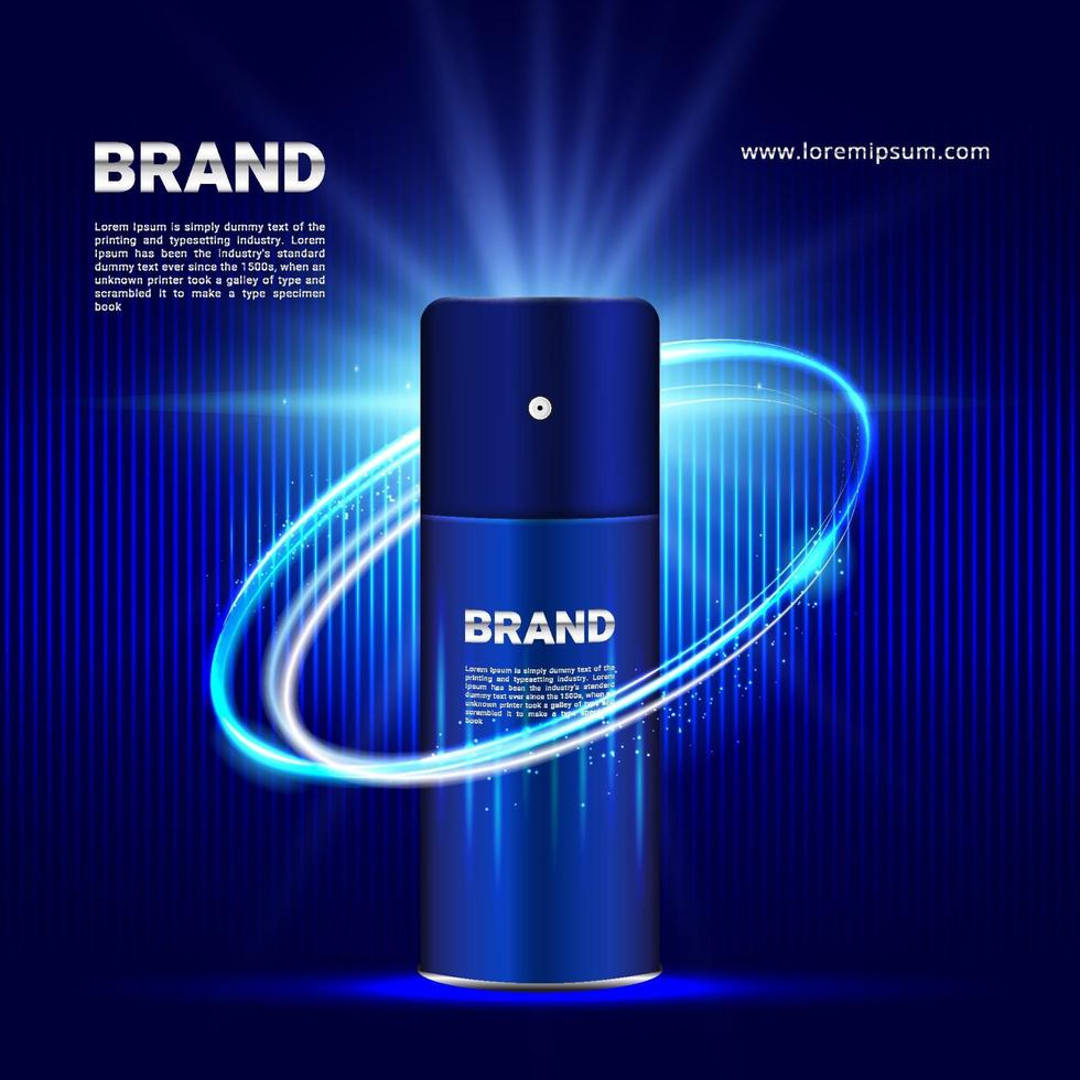 Dark blue lighting effect background for cosmetic product ads with 3d packaging illustration vector