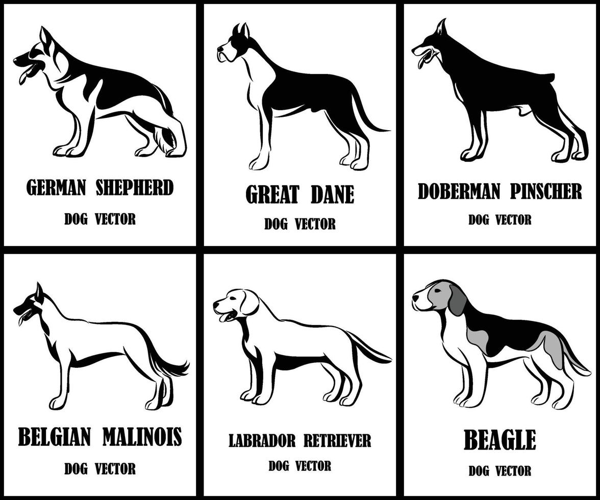Ilustración de vector de arte lineal de varios perros