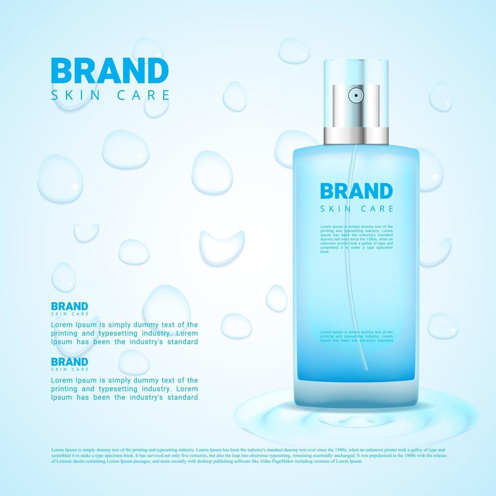 Skin cleansing cosmetics ad with water drops background vector