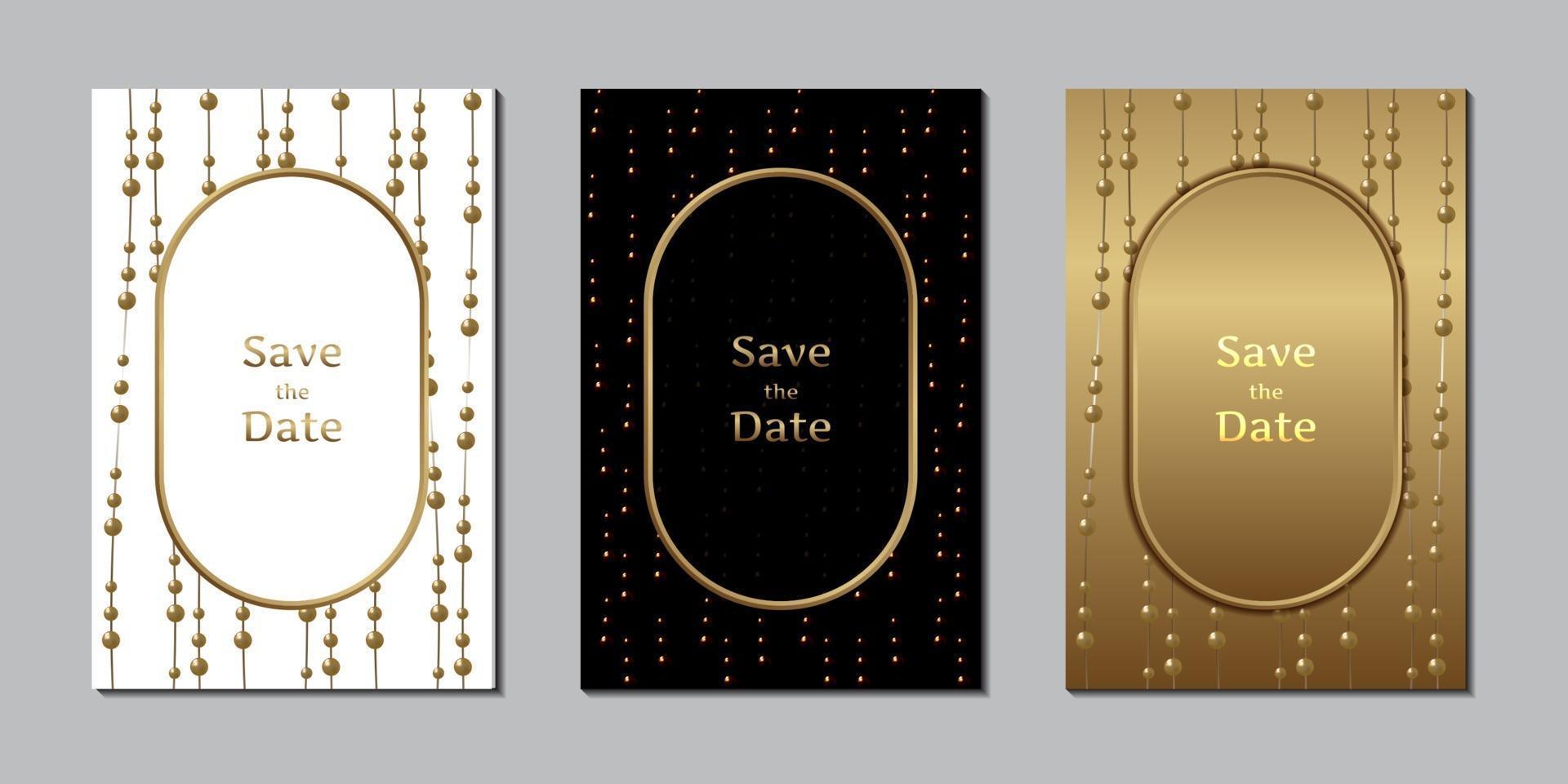 tarjeta de invitación de boda elegante plantilla de diseño de perlas y oro vector