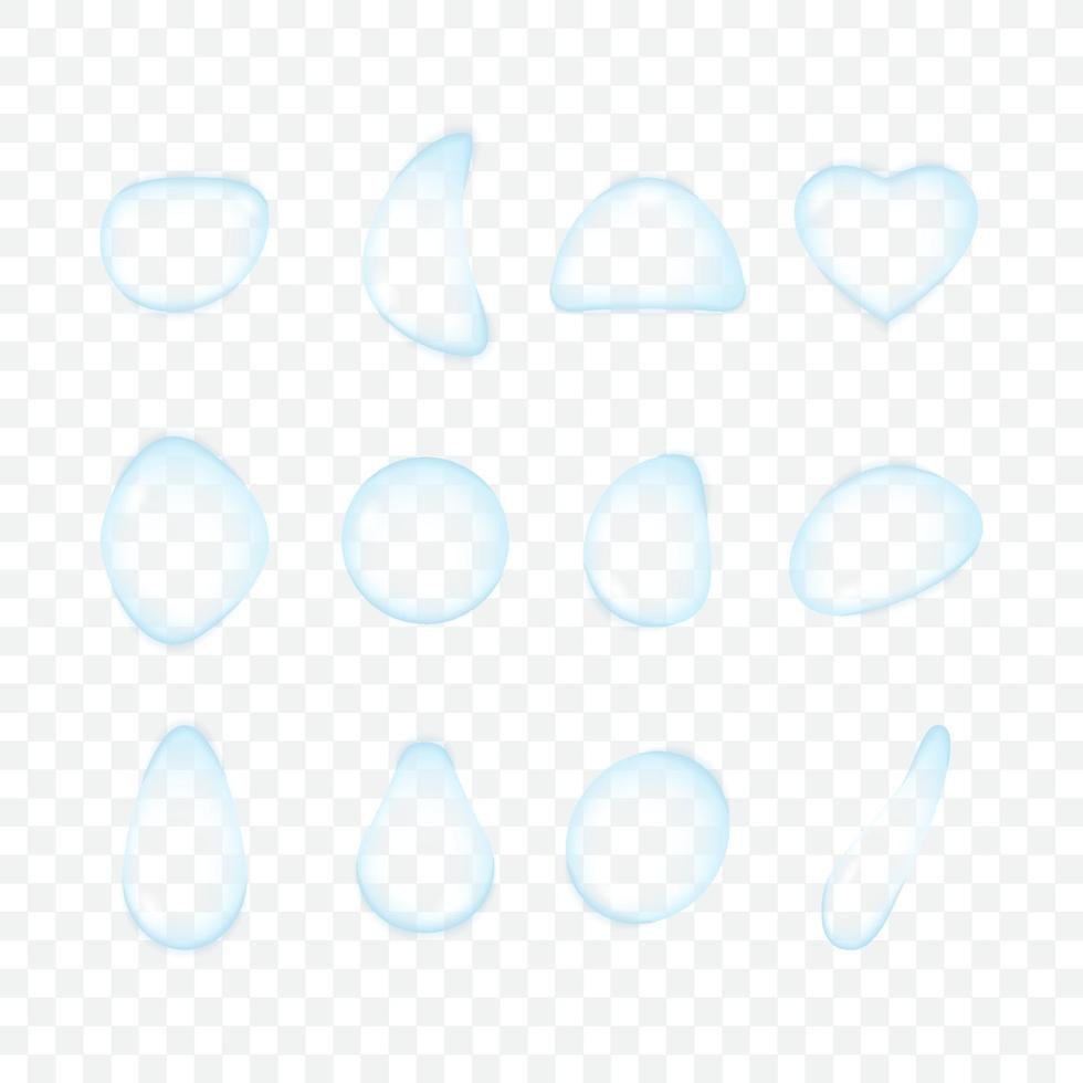 Transparent blue waterdrops collection vector