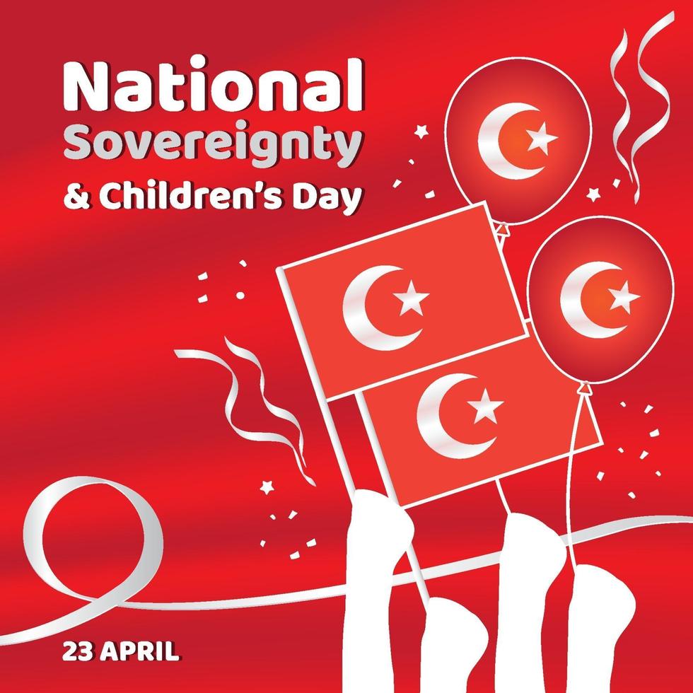 bandera roja para la soberanía nacional y el día del niño en turquía vector