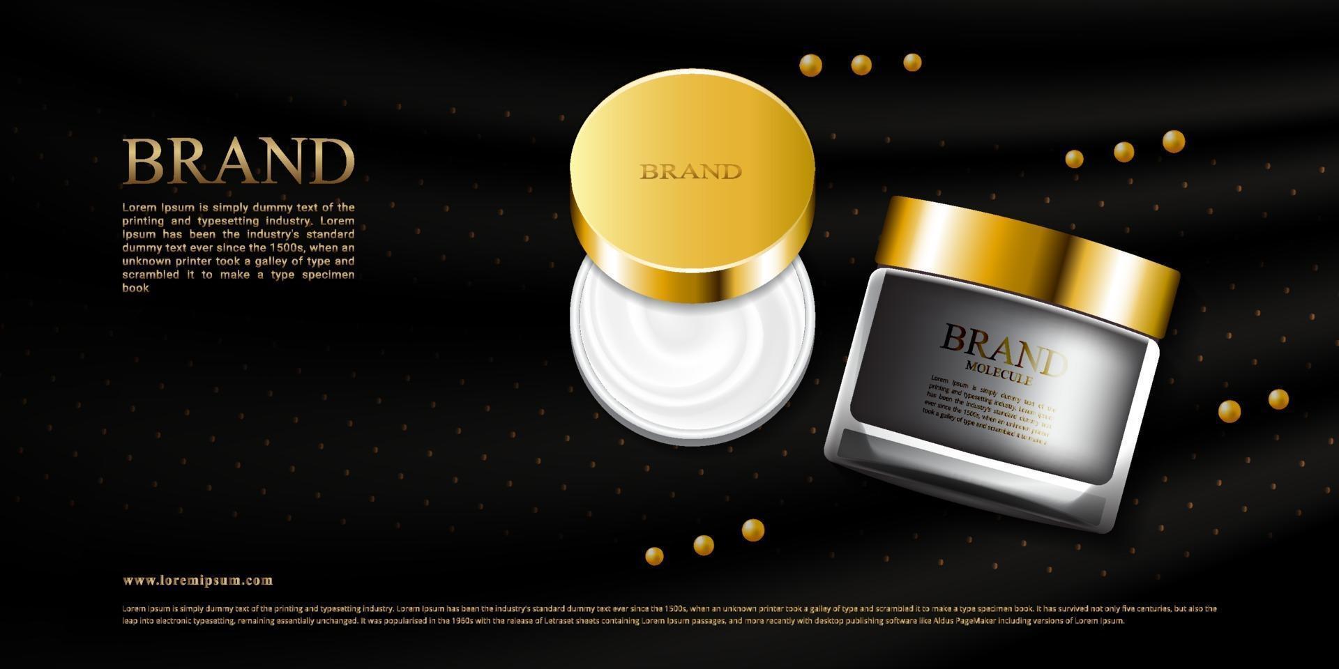 Luxury skin care cream with black silk and 3d package vector