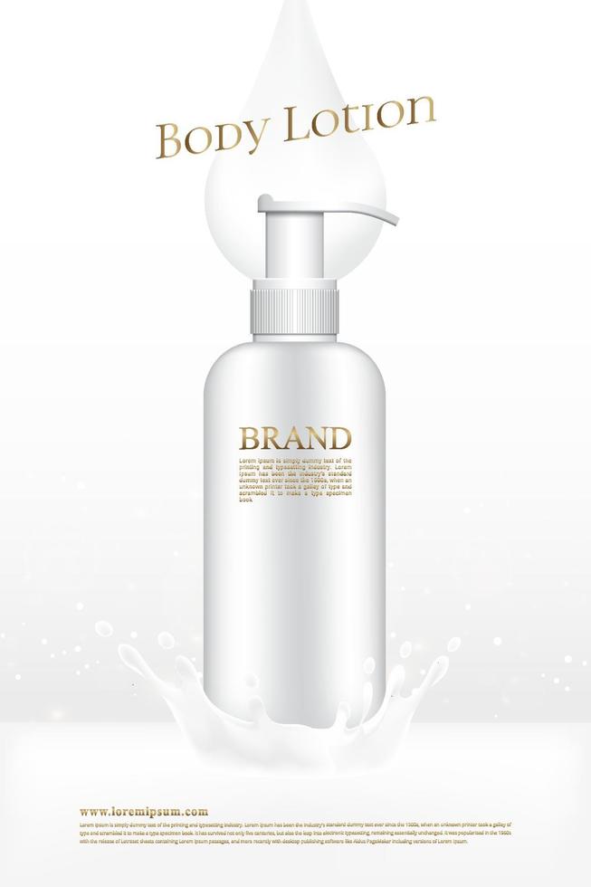 Ad for body lotion with white background and 3d packaging vector