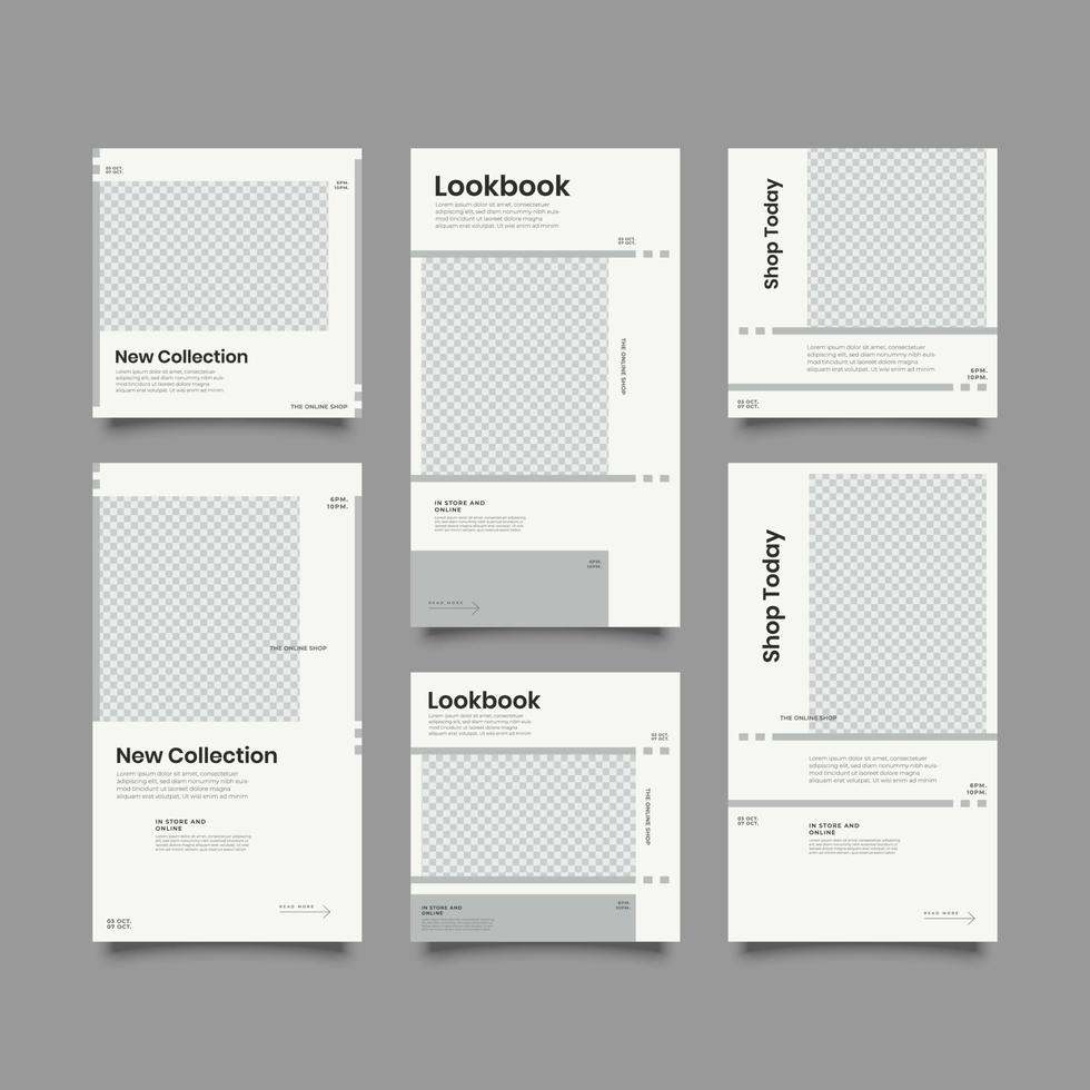 Social media minimalist lookbook bundle kit template vector