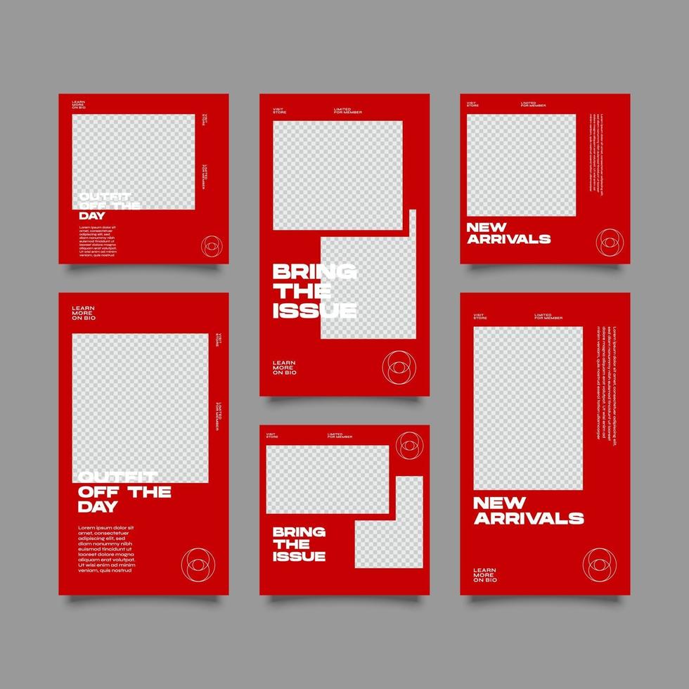 Social media red streetwear bundle kit template vector