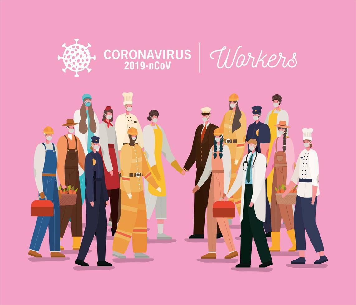 Essencial workers with face masks vector