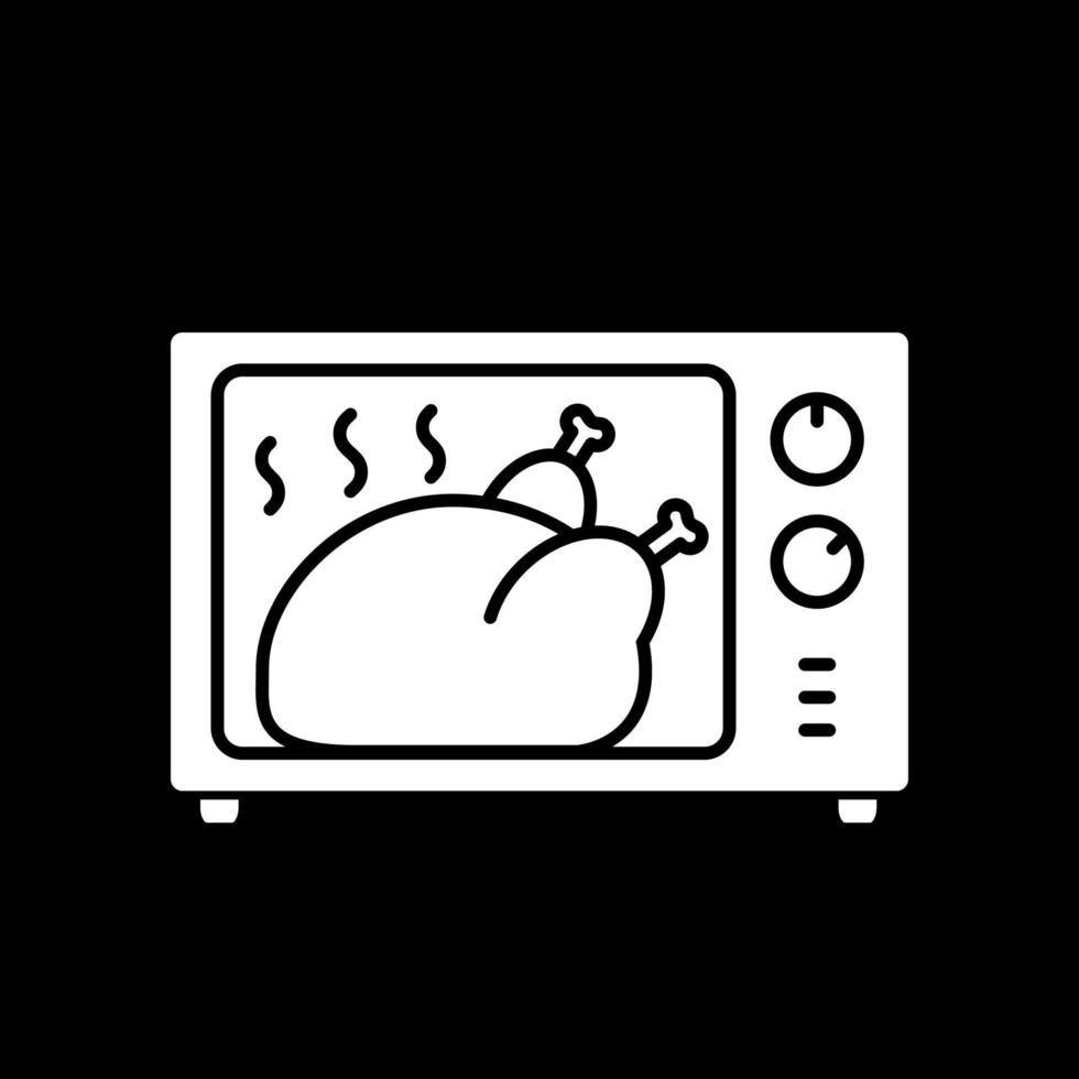 Chicken cooking in microwave dark mode glyph icon vector