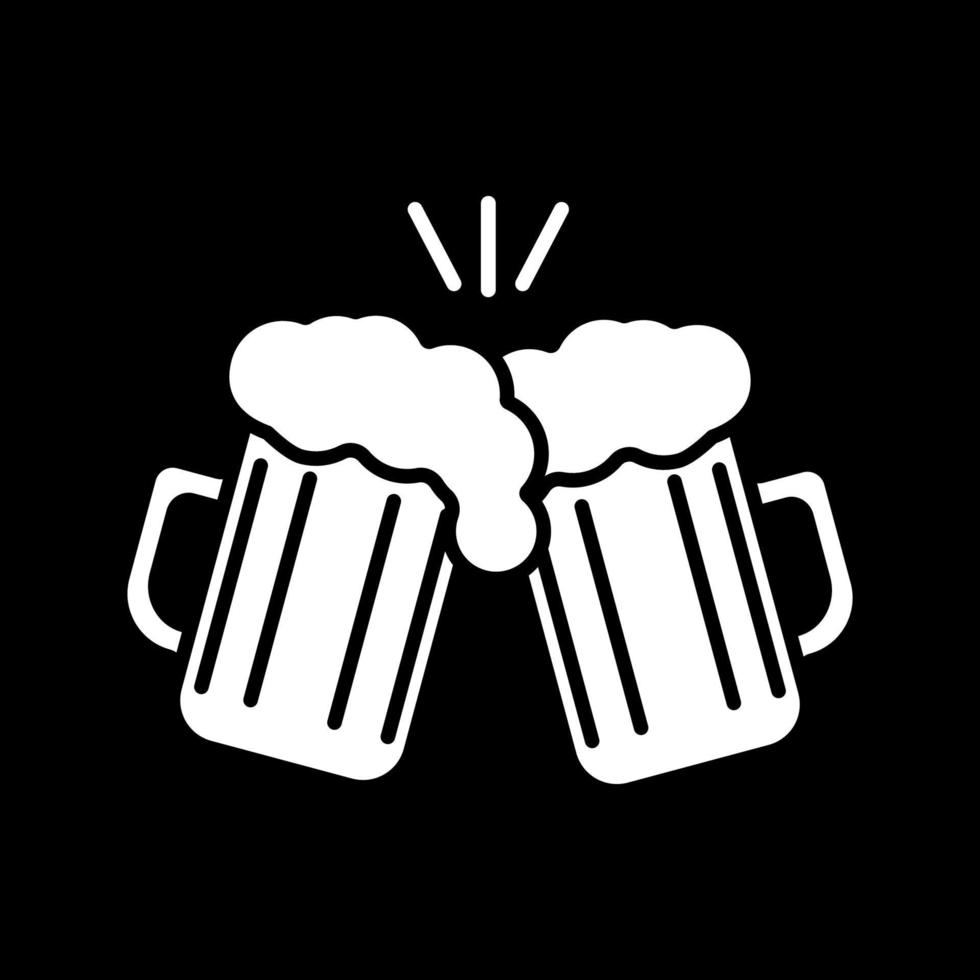 Toast with beer mugs dark mode glyph icon vector