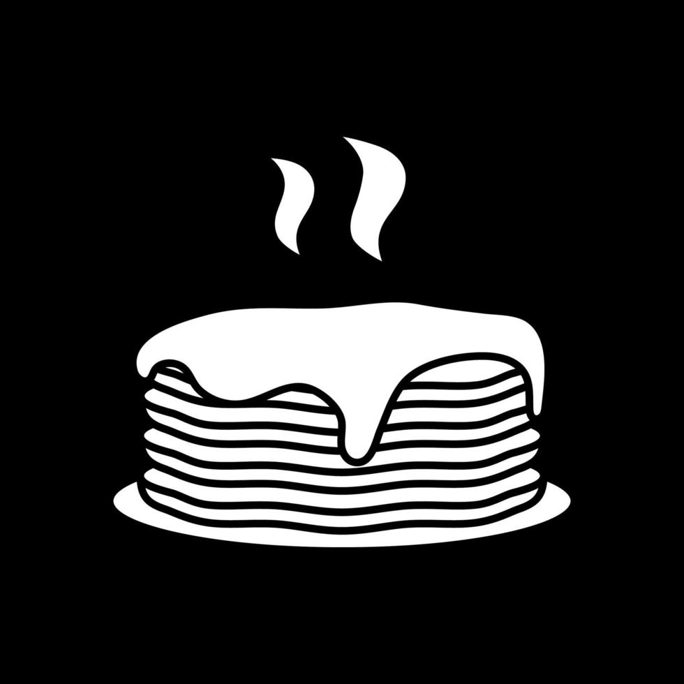 Hot pancakes with syrup dark mode glyph icon vector