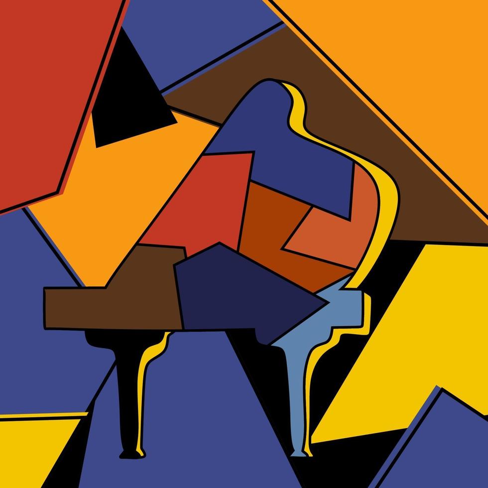 cubismo abstracto minimalismo piano pintura colorida estilo de arte. tema de instrumentos musicales. instrumento clásico de dibujo a mano. el concepto de cartel de música clásica. ilustración de diseño vectorial vector