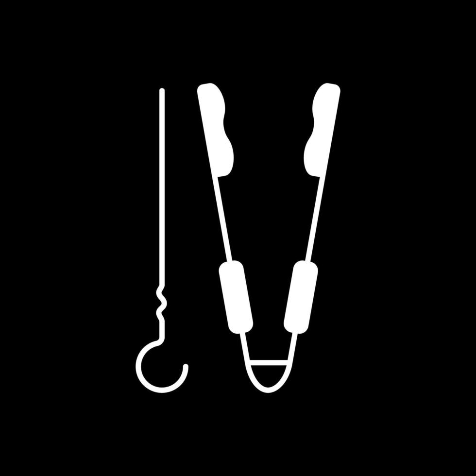 Barbeque utensils dark mode glyph icon vector