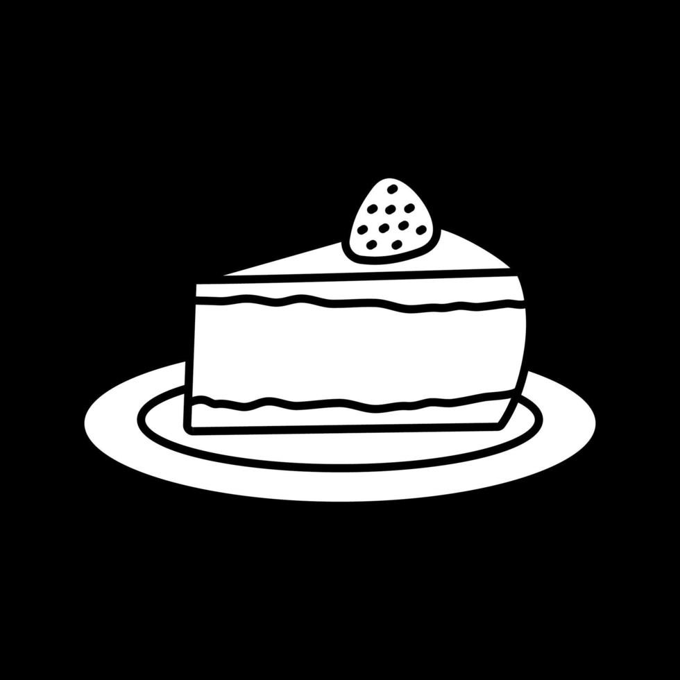 Cheesecake on plate dark mode glyph icon vector
