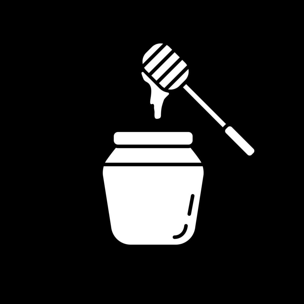 Honey jar with dipper dark mode glyph icon vector