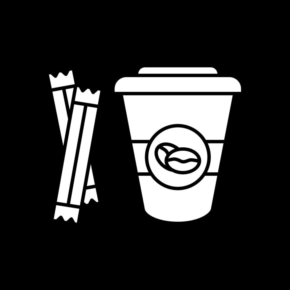 Coffee cup and sugar sticks dark mode glyph icon vector