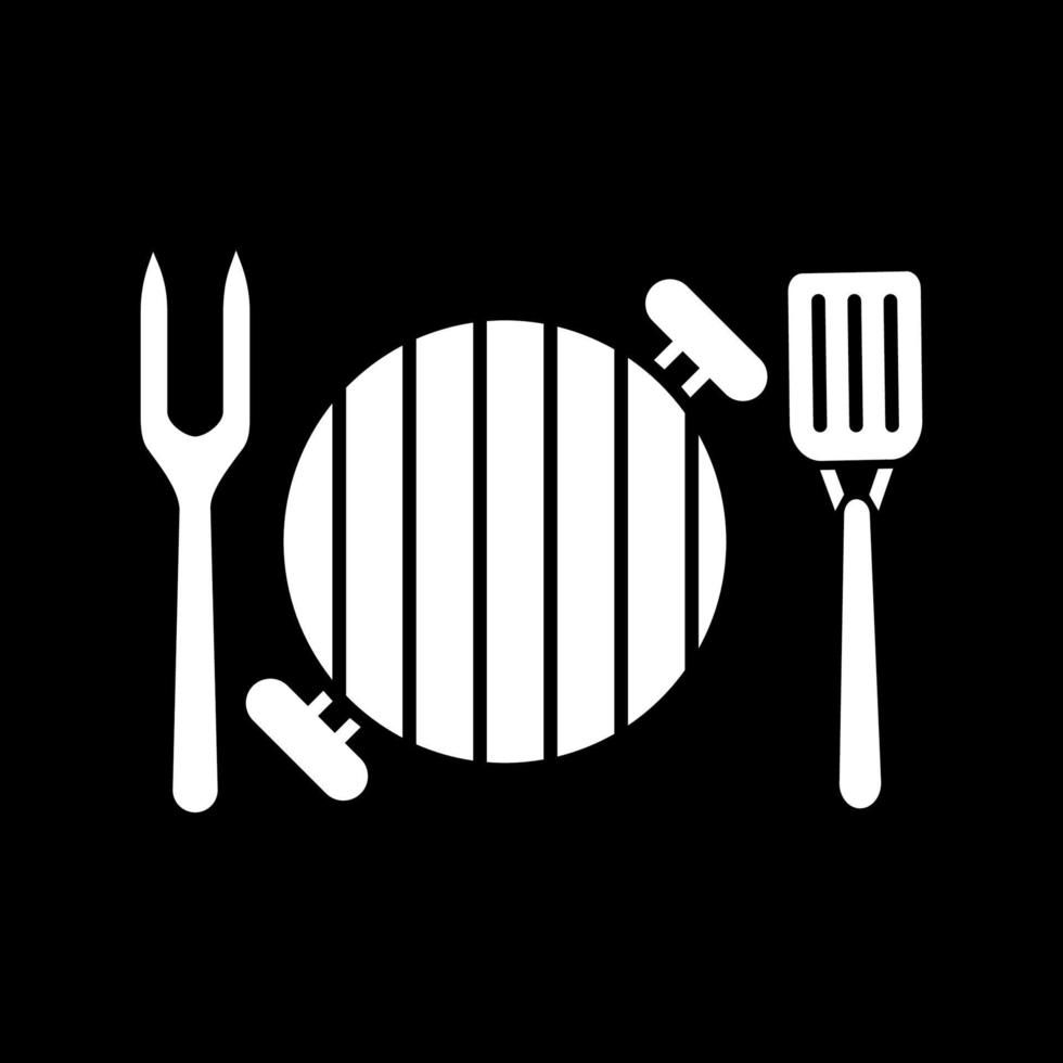 Barbecue utensils dark mode glyph icon vector