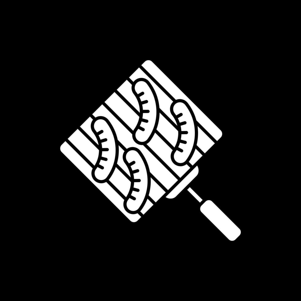 Grilling sausages dark mode glyph icon vector