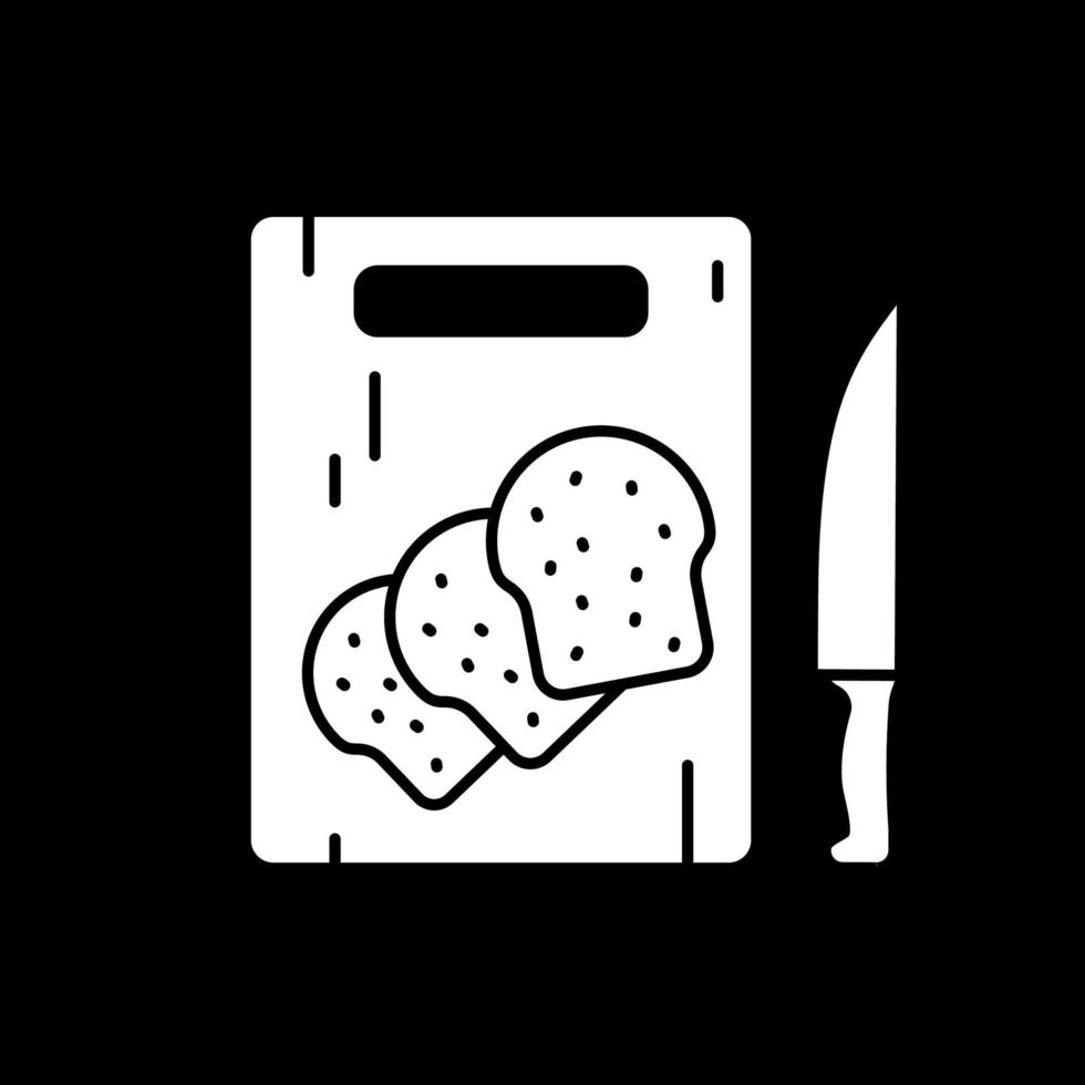 Bread toasts on cutting board dark mode glyph icon vector