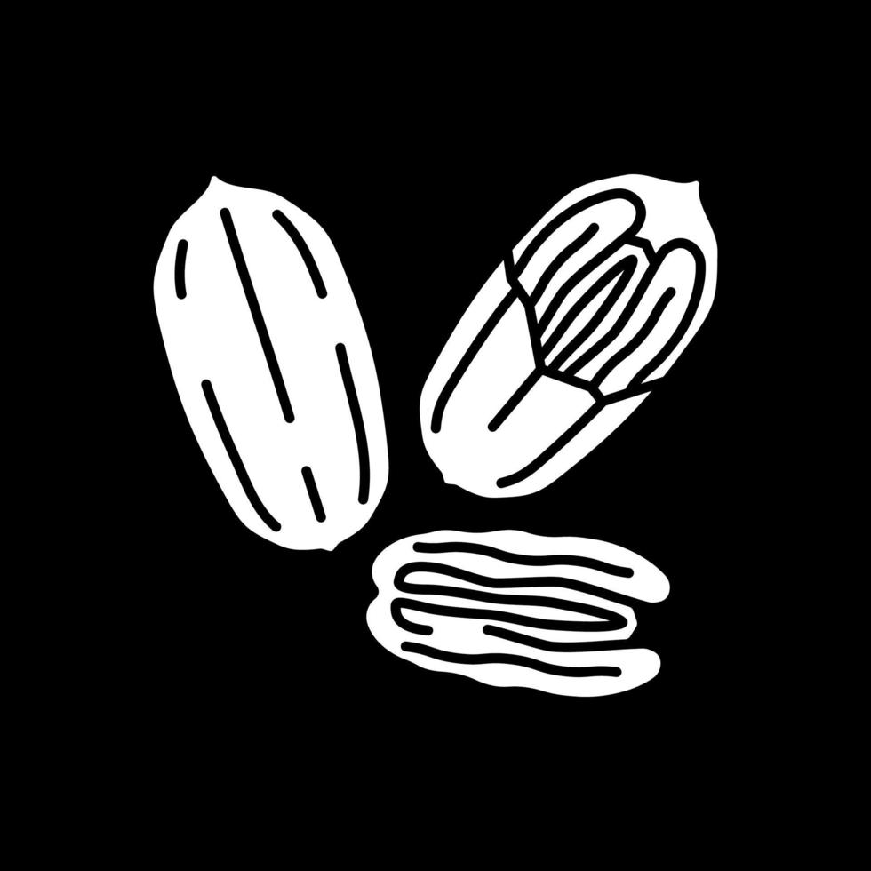 Pecan nuts dark mode glyph icon vector
