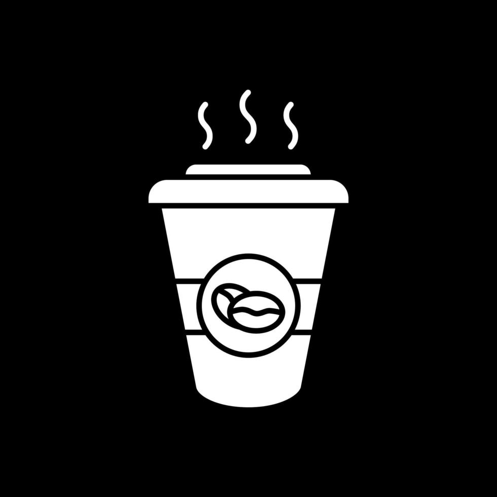 Hot coffee to go dark mode glyph icon vector