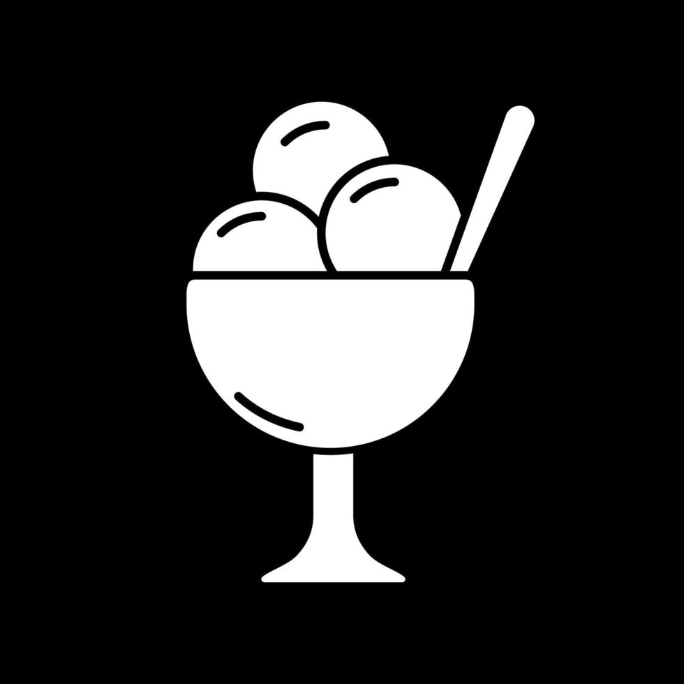 helado en un tazón icono de glifo de modo oscuro vector