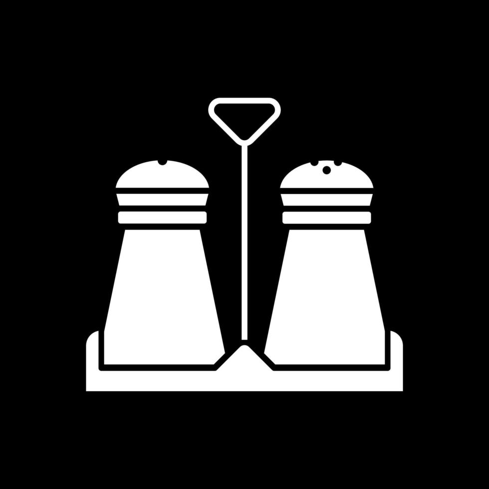 Salt and pepper shakers in holder dark mode glyph icon vector