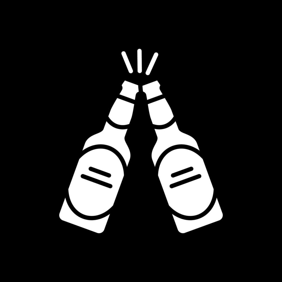 Cheers with beer bottles dark mode glyph icon vector