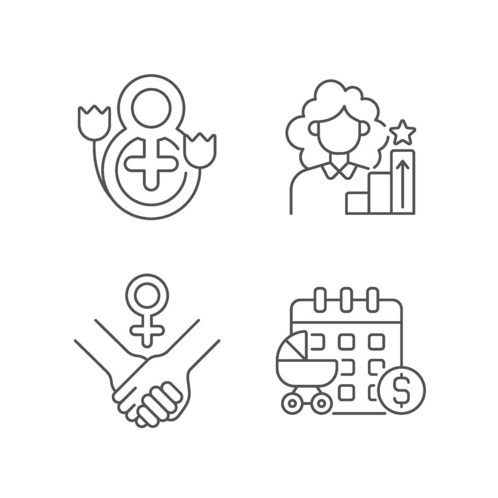 Feminism linear icons set vector