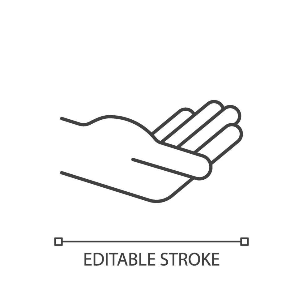 Hand holding something linear icon. vector