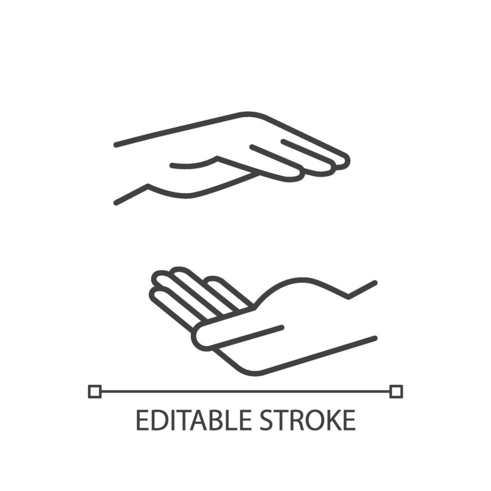 Two hands holding something linear icon vector