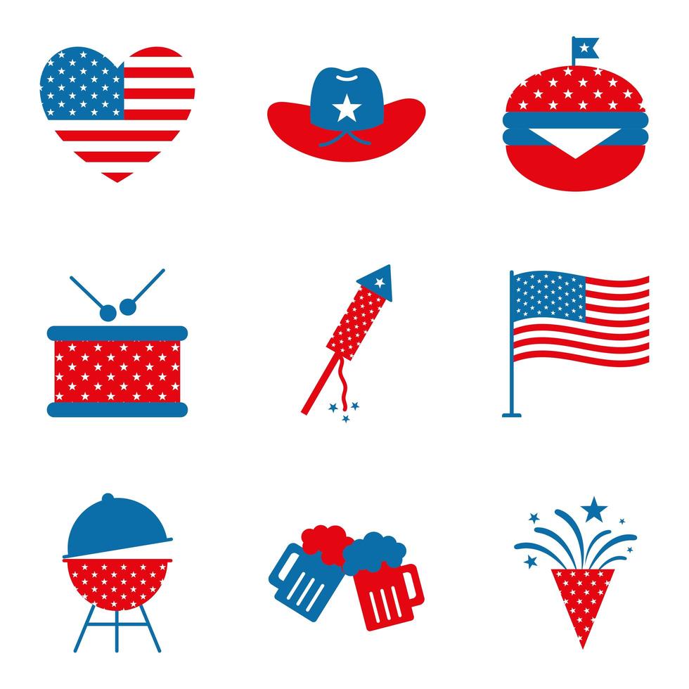 Independence day flat style icon set vector