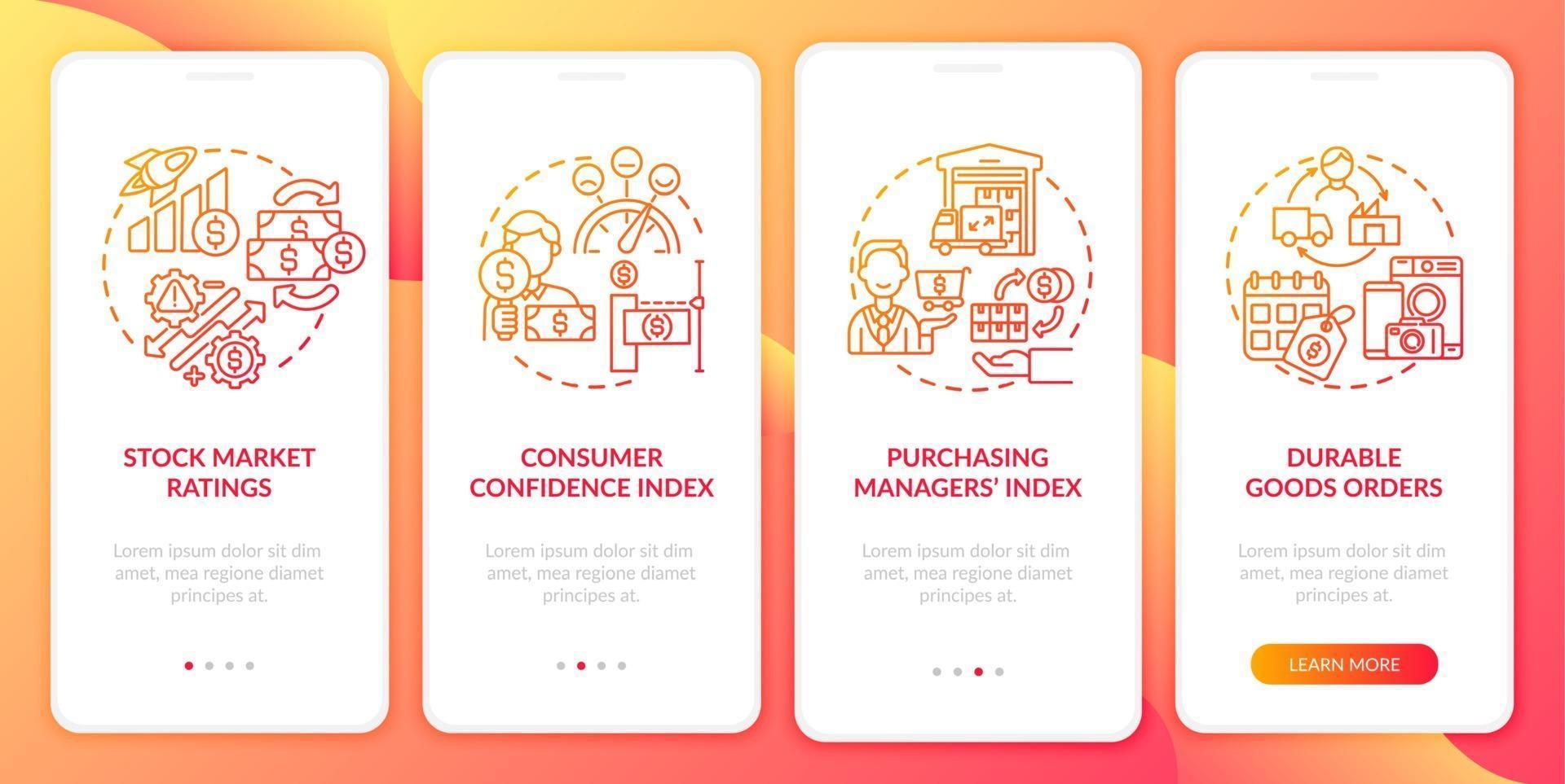 Consumer confidence index onboarding mobile app page screen with concepts vector