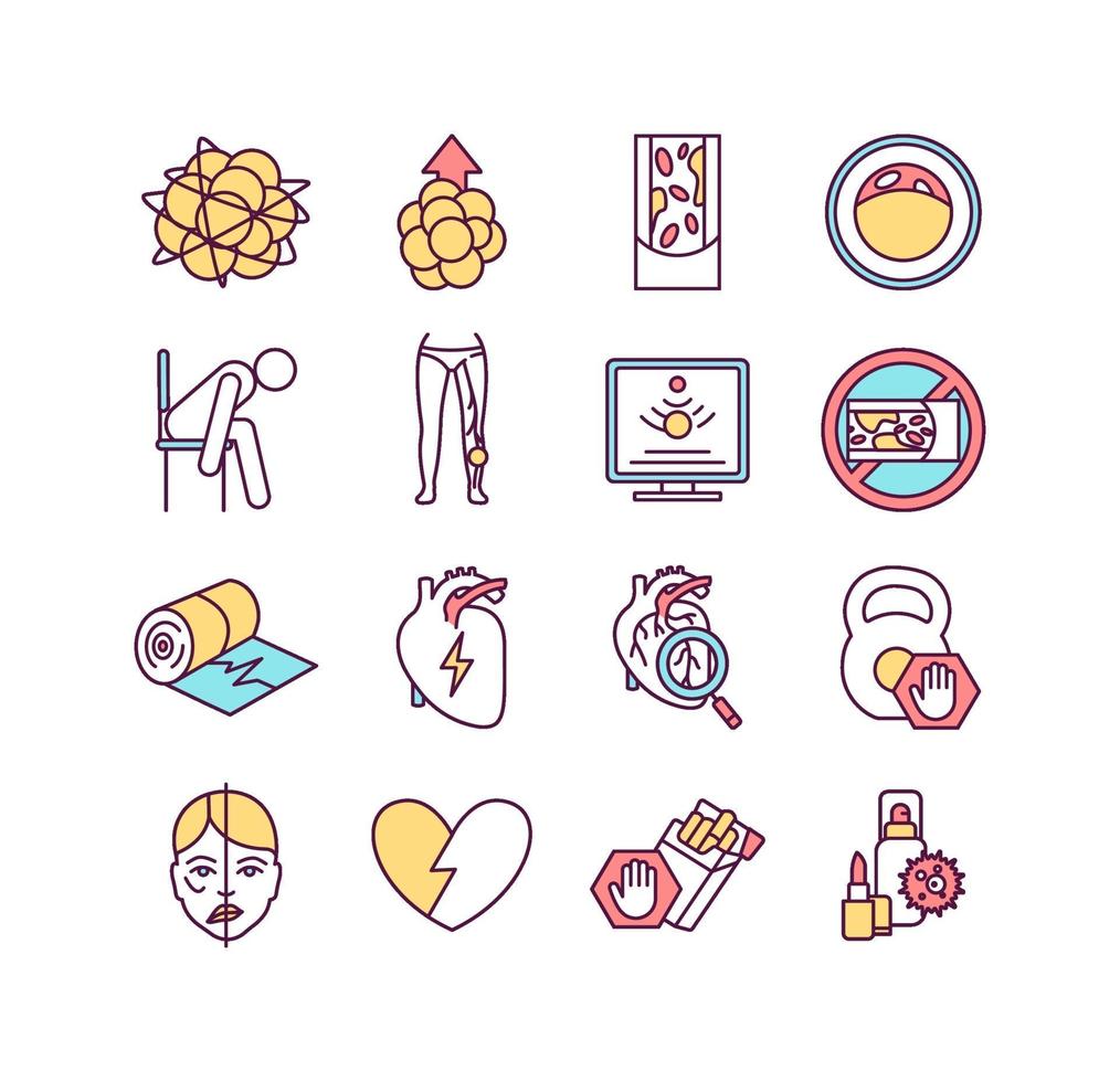 Cardiovascular diseases color icons set vector