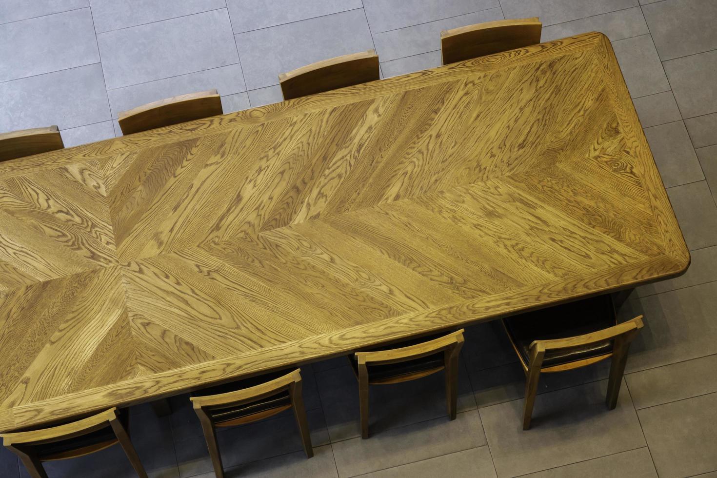 Above view of long wooden table photo