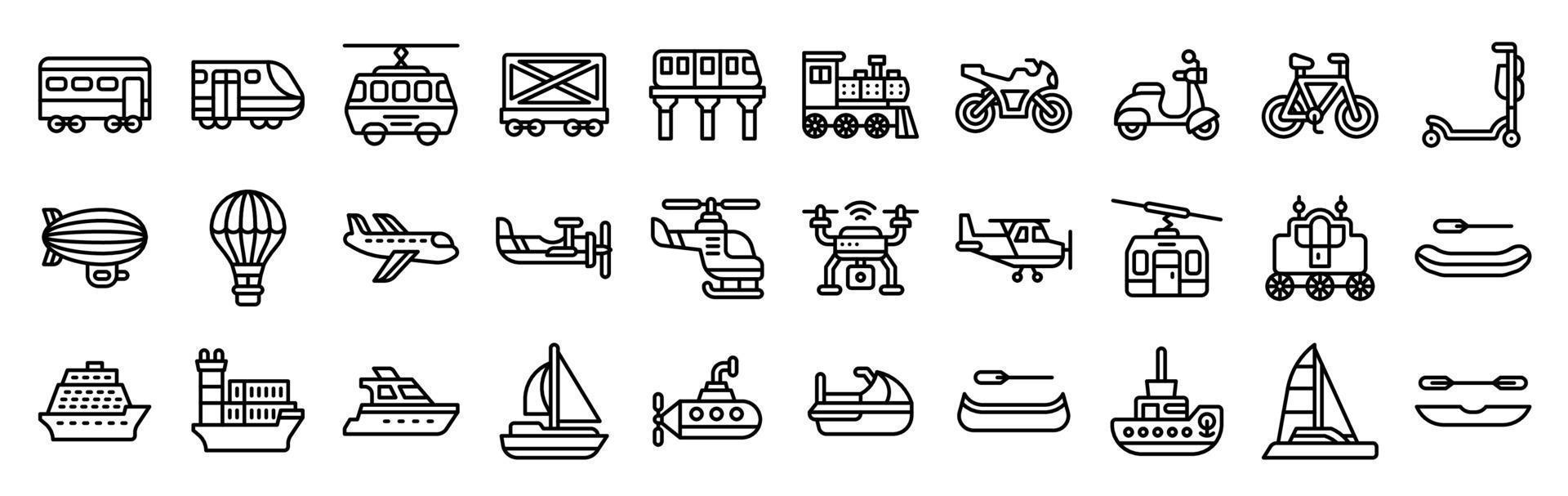 Transportation related vector icon set line style