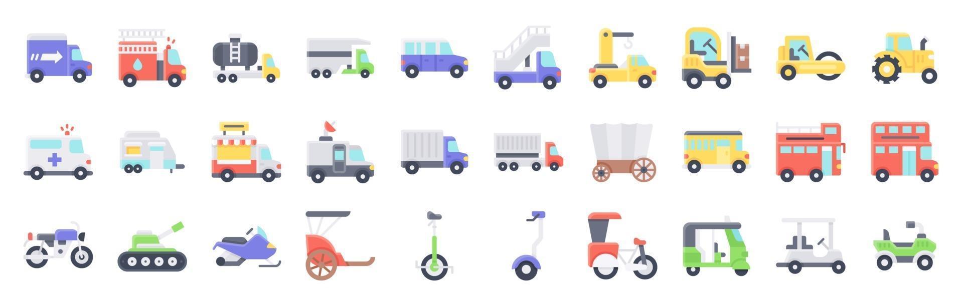 conjunto de iconos de vector relacionados con el transporte estilo plano