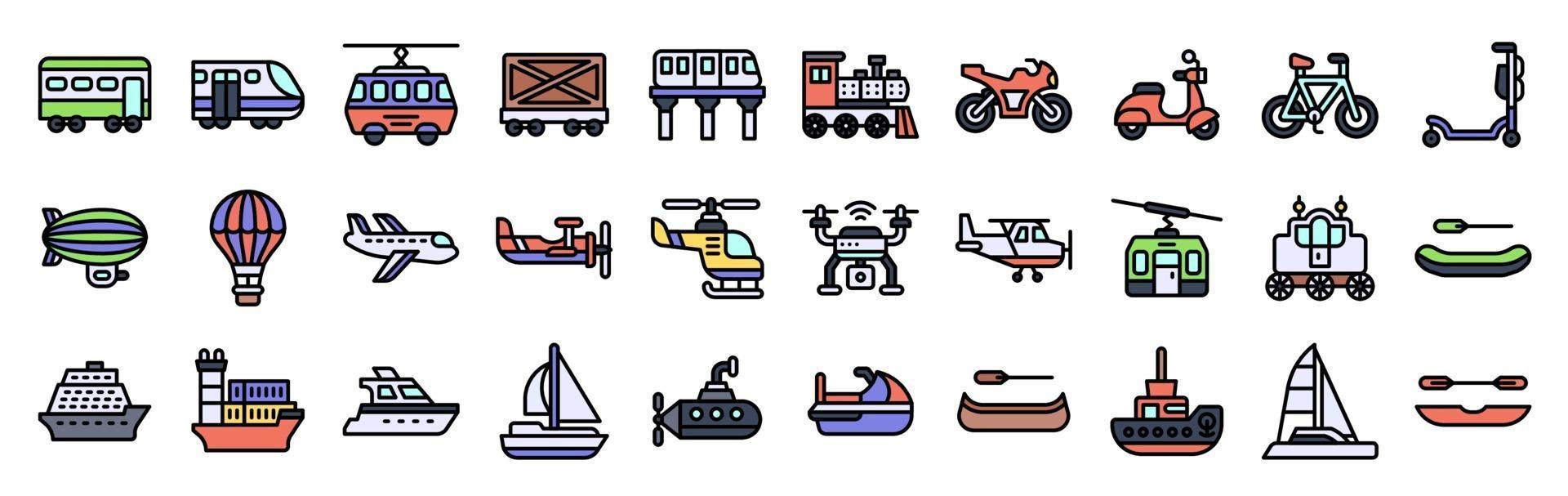 Transportation related vector icon set filled style