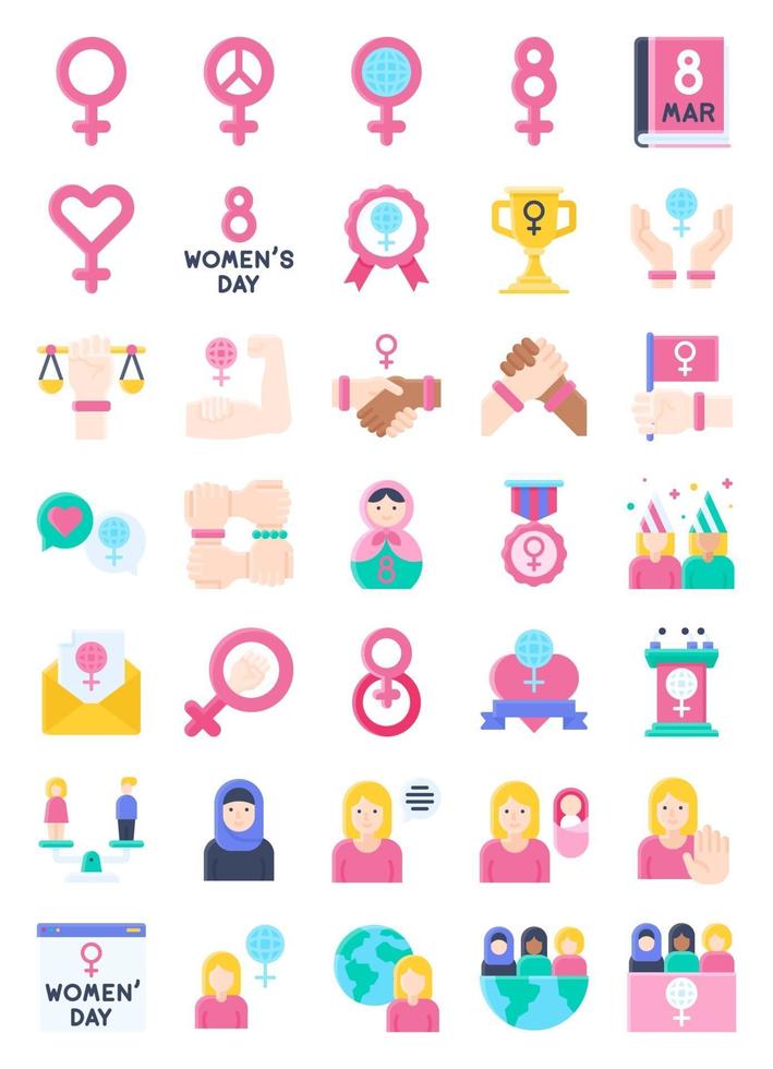 conjunto de iconos planos relacionados con el día internacional de la mujer vector