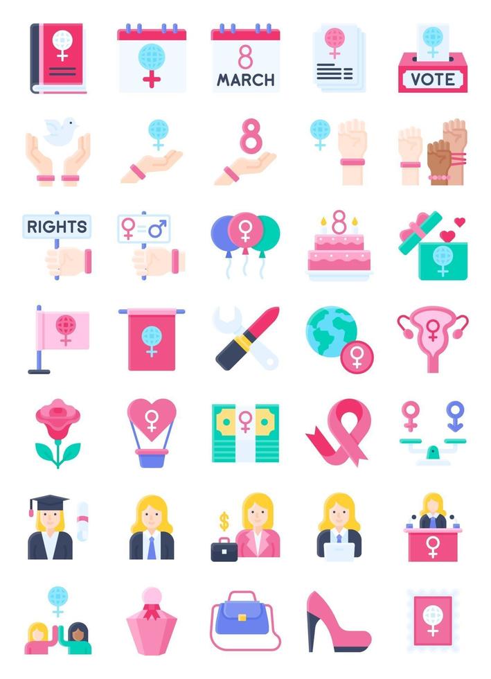 conjunto de iconos planos relacionados con el día internacional de la mujer vector