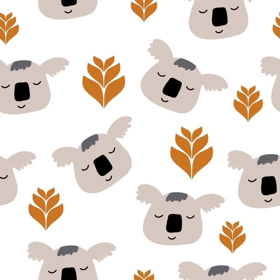 Scandinavian Panda Seamless Pattern Background, Happy cute panda and tropical leaves, Cartoon Panda Bears Vector illustration for kids white background.