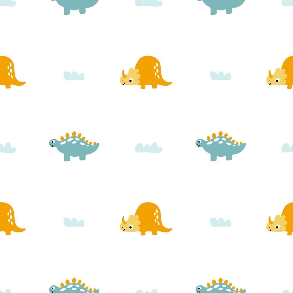 Childish seamless pattern with hand drawn dino in scandinavian style. Creative dinosaur vector childish background for boy fabric, textile.