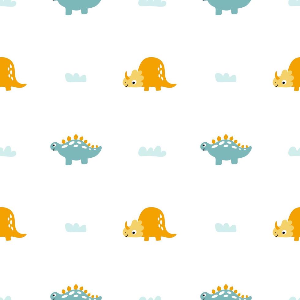 Childish seamless pattern with hand drawn dino in scandinavian style. Creative dinosaur vector childish background for boy fabric, textile.