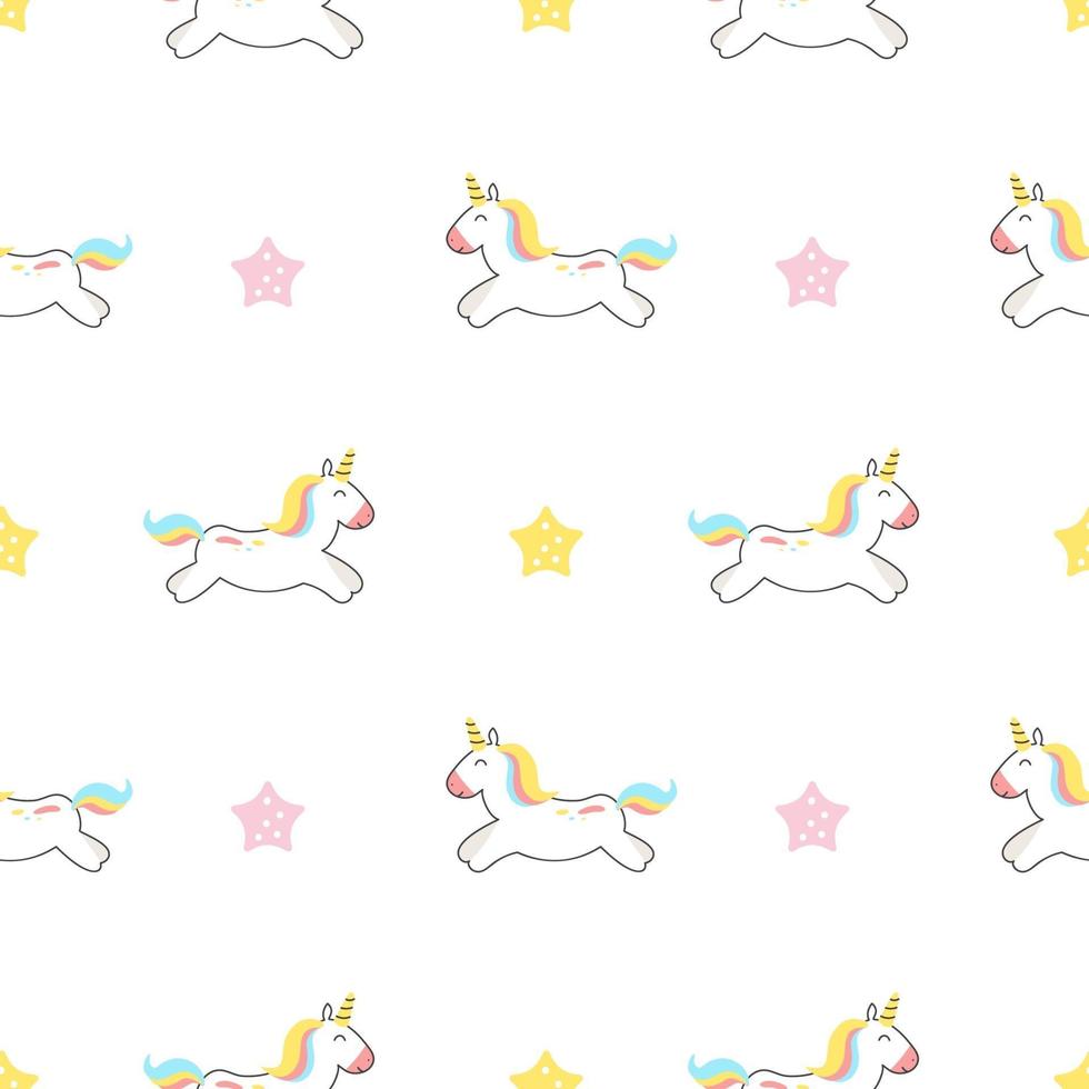 Cute cartoon unicorn seamless baby vector pattern background illustration with pastel flowers. Children texture for kids wallpaper, fills, web page background.