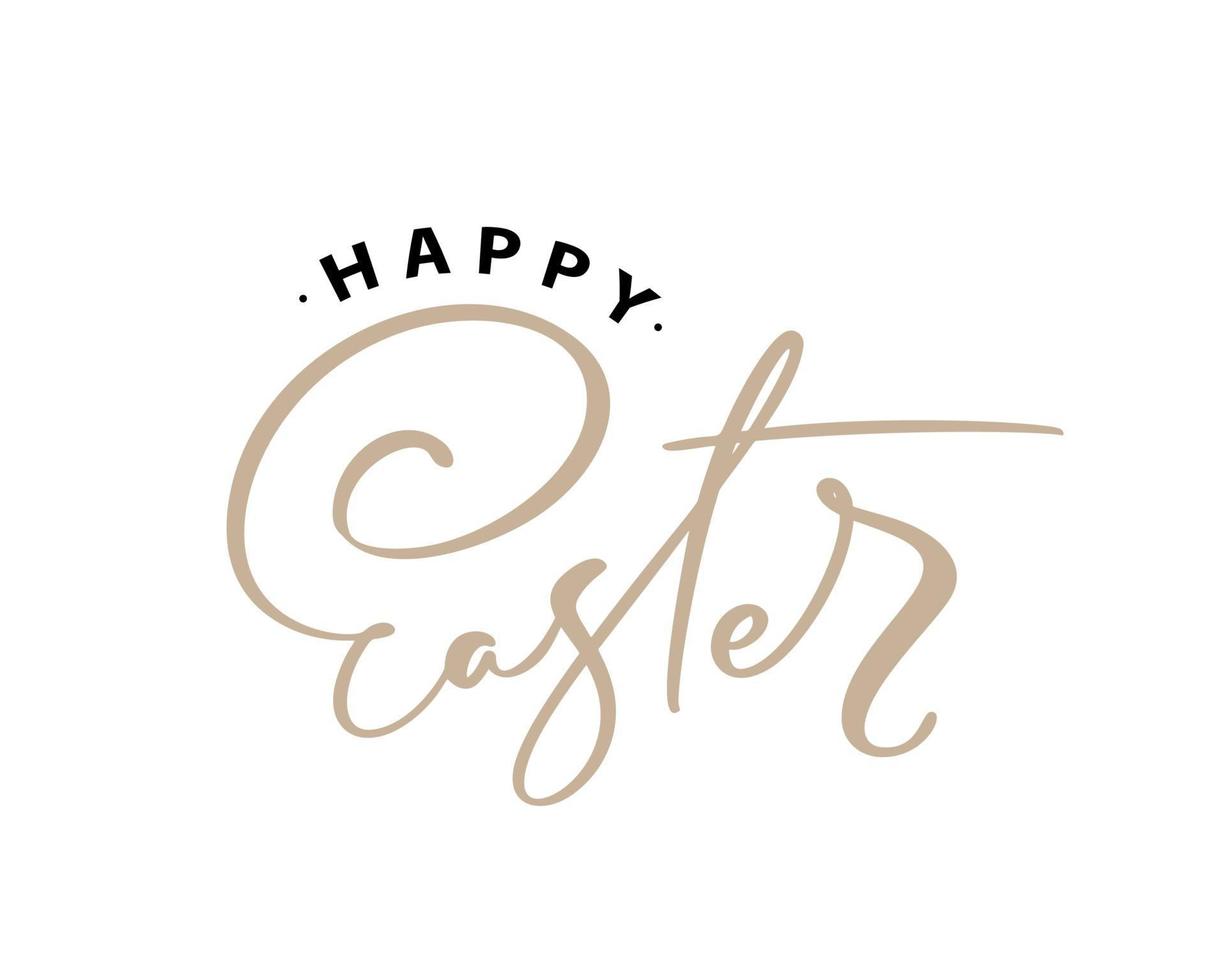 Happy Easter cursive text Hand drawn lettering Greeting Card. Typographical Vector phrase Handmade calligraphy on isolates white background.