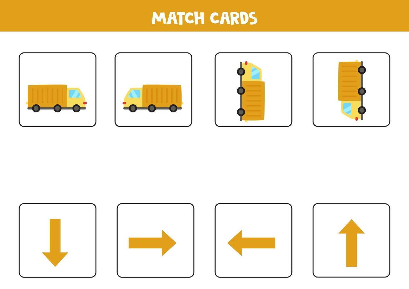 Left, right, up or down. Spatial orientation with cartoon truck. vector