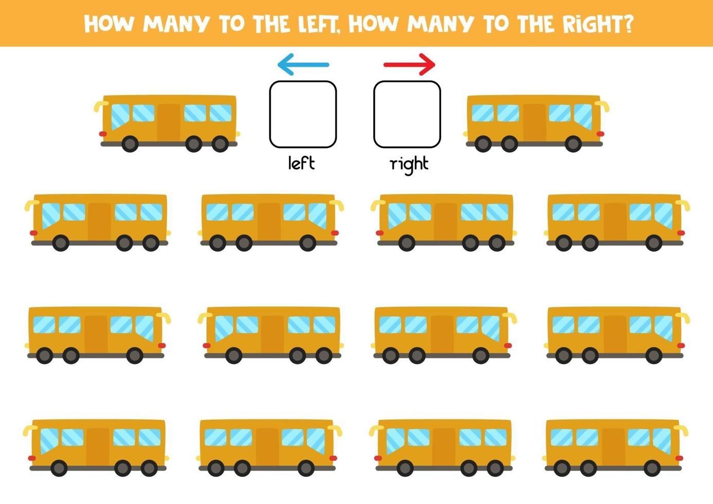 izquierda o derecha con bus. hoja de trabajo lógica para niños en edad preescolar. vector