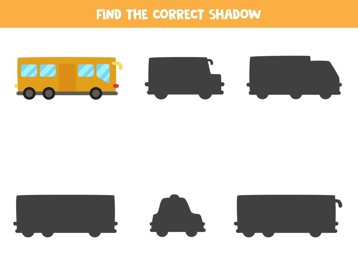 Find the correct shadow of city bus. Logical puzzle for kids. vector