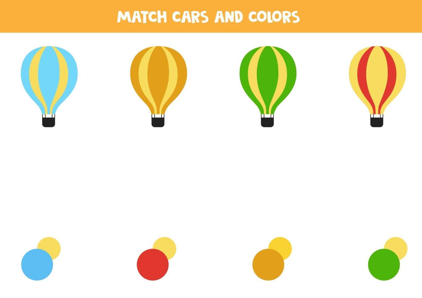 Color matching game for kids. Match air balloons and colors. vector